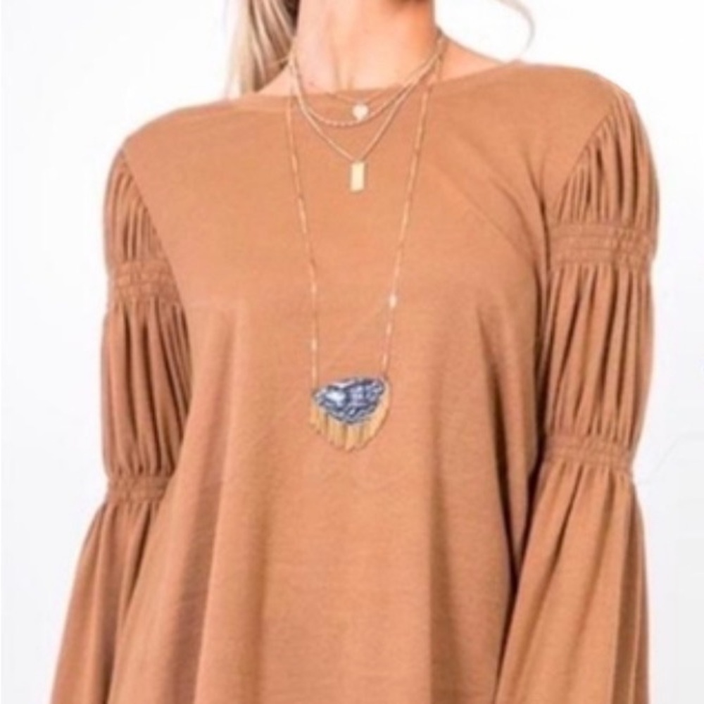 Vintage Inspired NWOT‎ B Original M Camel Top Boho Hippie Smock Ruche Flair Cuff